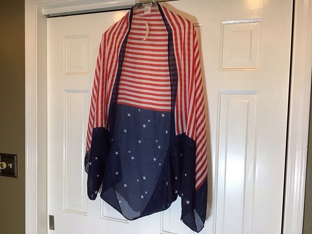 American Flag Sheer Women Shawl Wrap/Scarf One Size Festival Patriotic Fourth